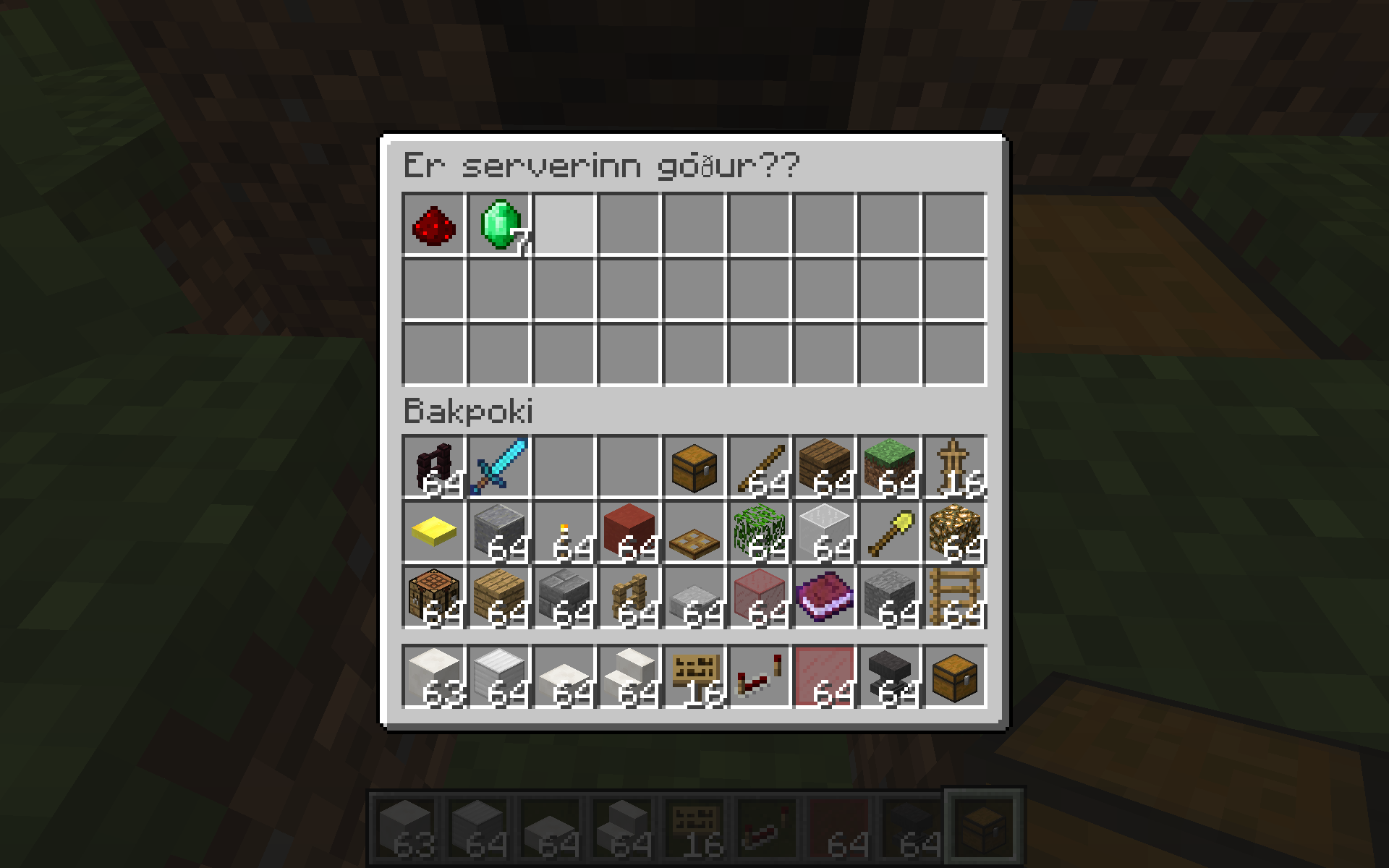 Emerald=Já Redstone=Nei
